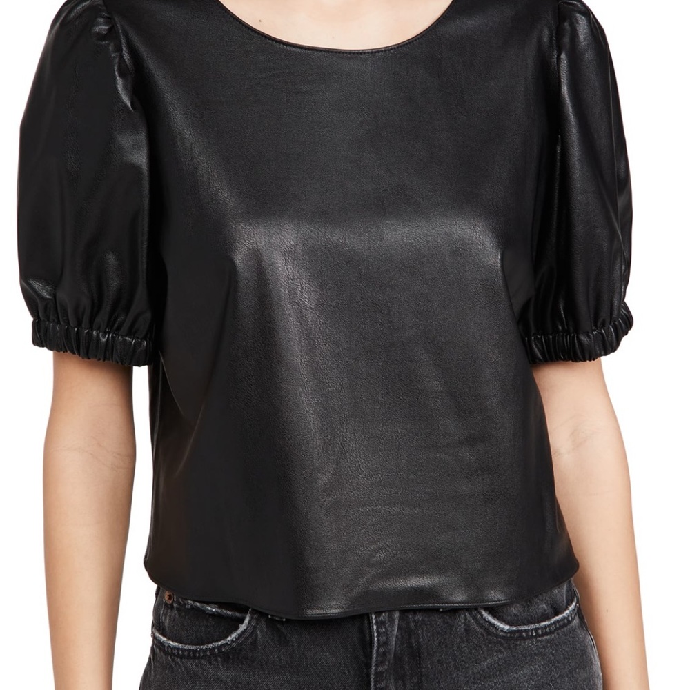 Amanda Uprichard Heidi Puff Sleeve Leather Top